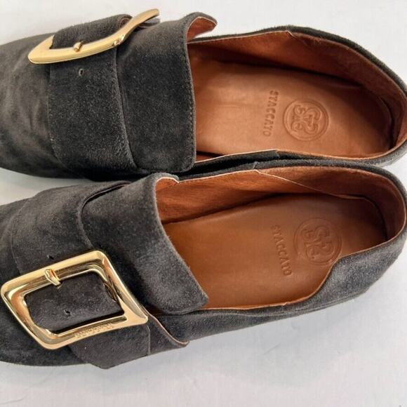 Staccato Smoking Slipper Shoe Women 230 US 6 Gray Suede Buckle Gold Buckle - Picture 5 of 12